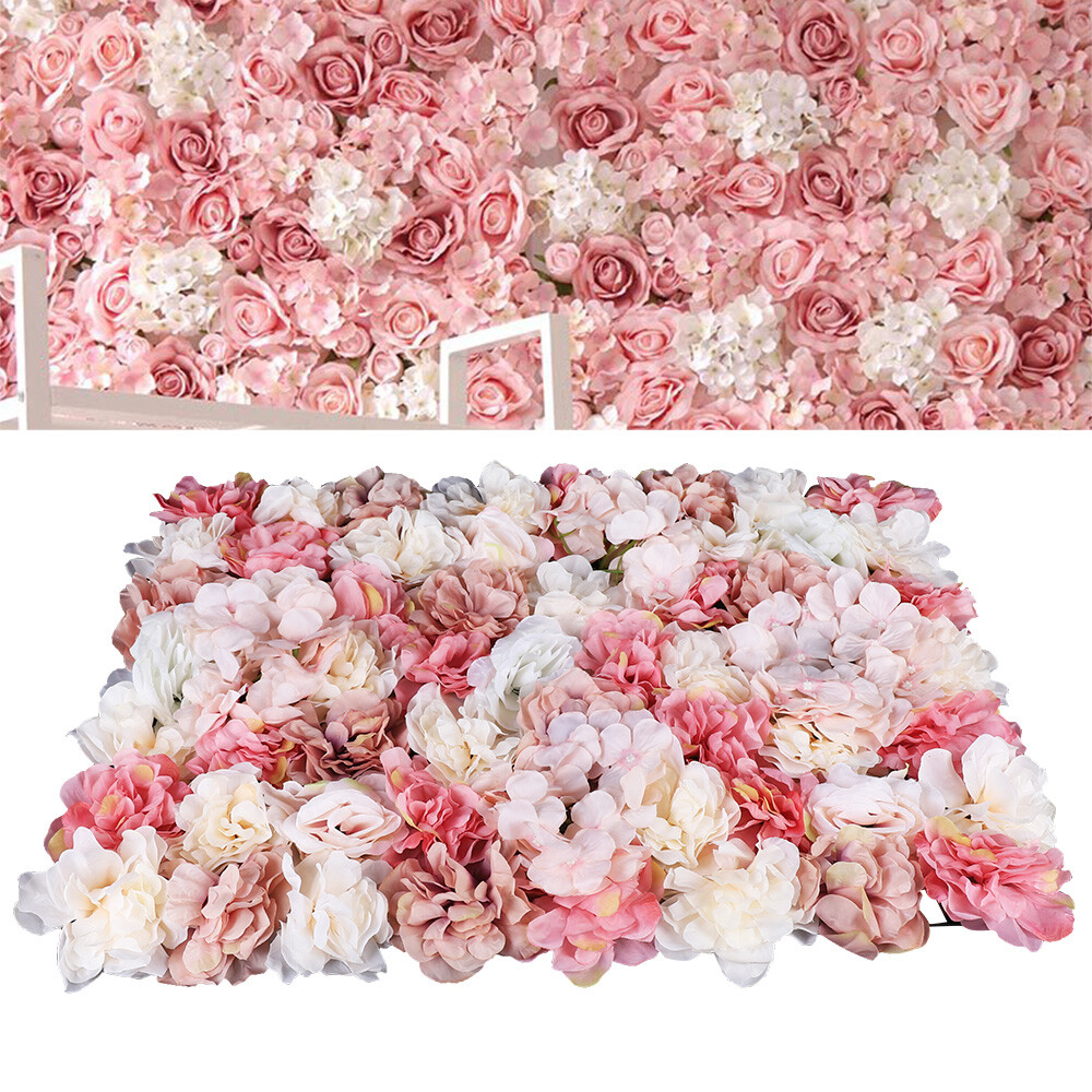 6pcs Artificial Rose Flower Wall Hydrangea Panel Background Wedding Party Decor