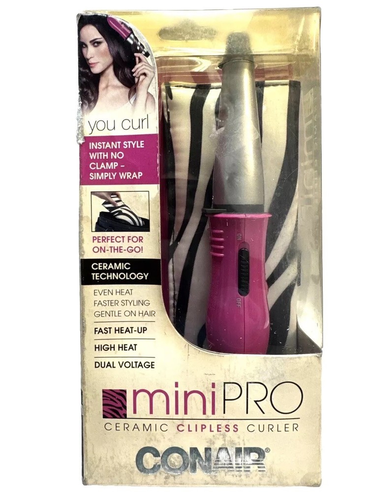 miniPRO ceramic clipless curler conair DISTRESSED BOX