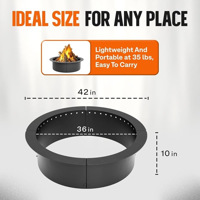 Outdoor Fire Pit Large Round Smokeless Steel Insert Easy Setup Durable Fire Ring