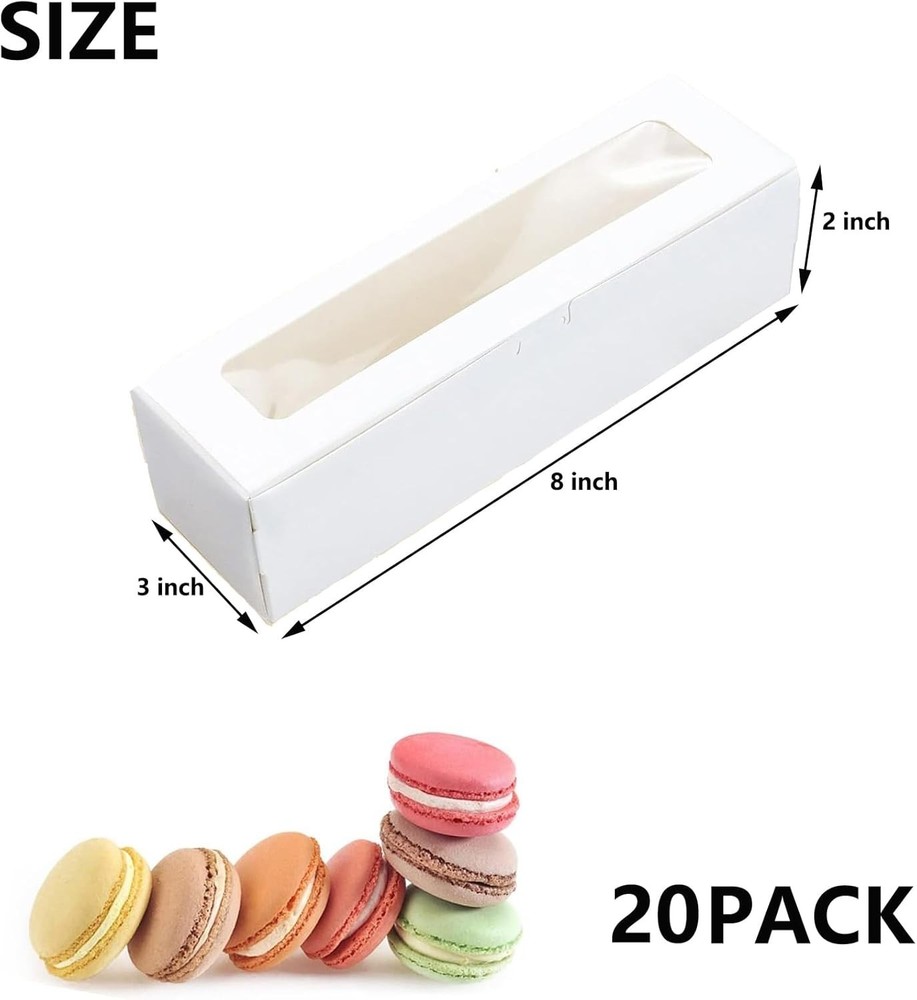 Recyclable Macaron Boxes - 20 Pack for 6-10 Macarons, Elegant Gift Packaging