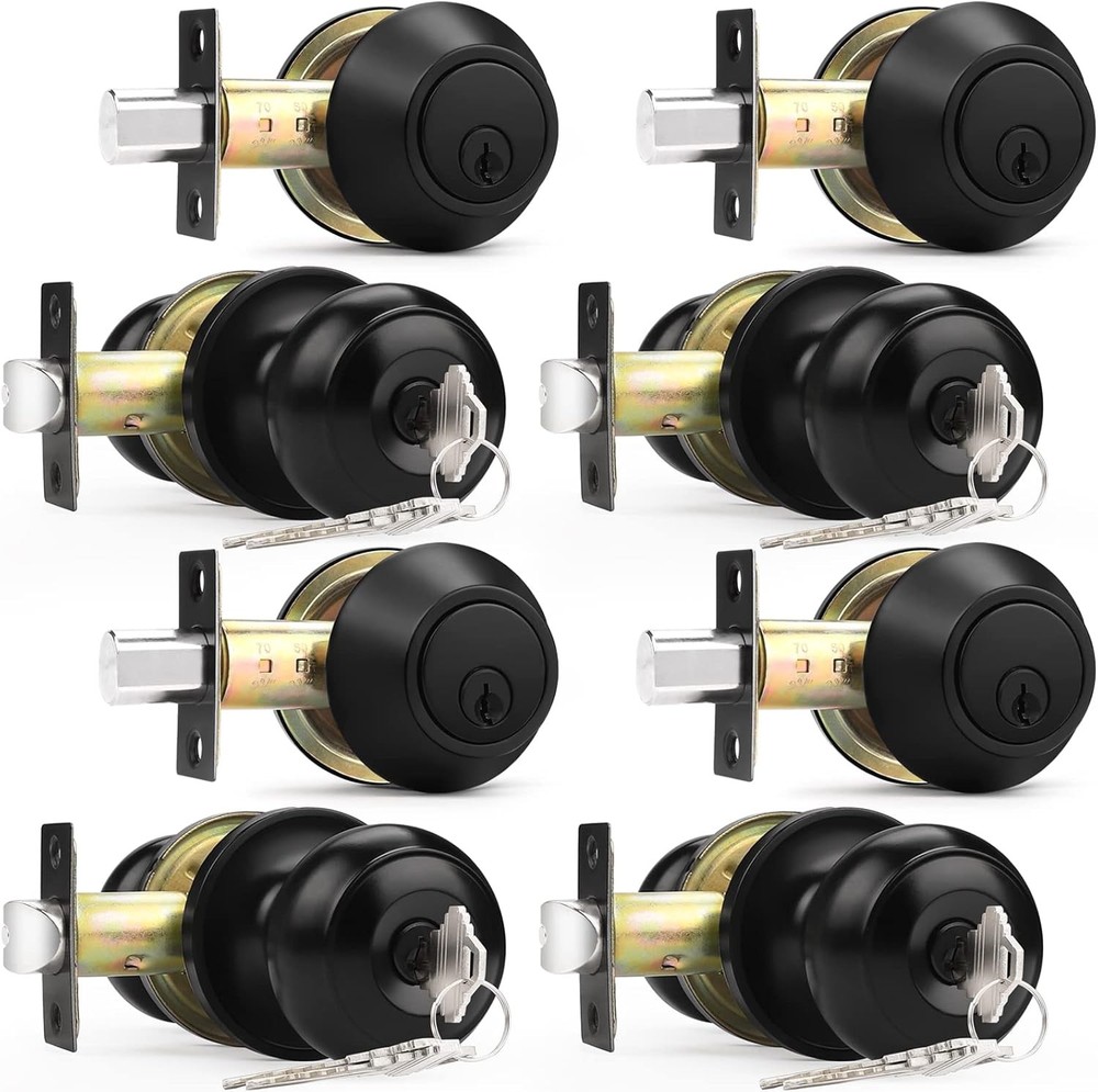 Entry Door Knobs Lock Set & Single Cylinder Deadbolt Combination Set Entry Door