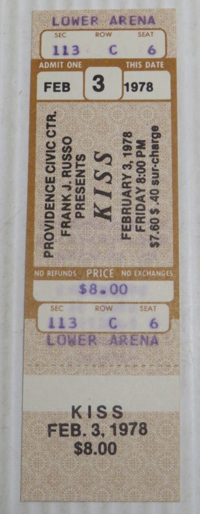 Kiss Feb 3 1978 Providence Civic Center Unused Concert Ticket Rock Metal