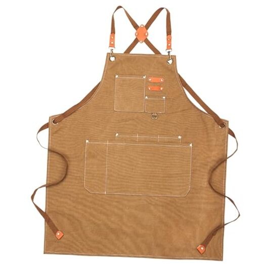 Work Apron Cross Back Adjustable Canvas Tool Apron for Woodworking, Multicolor