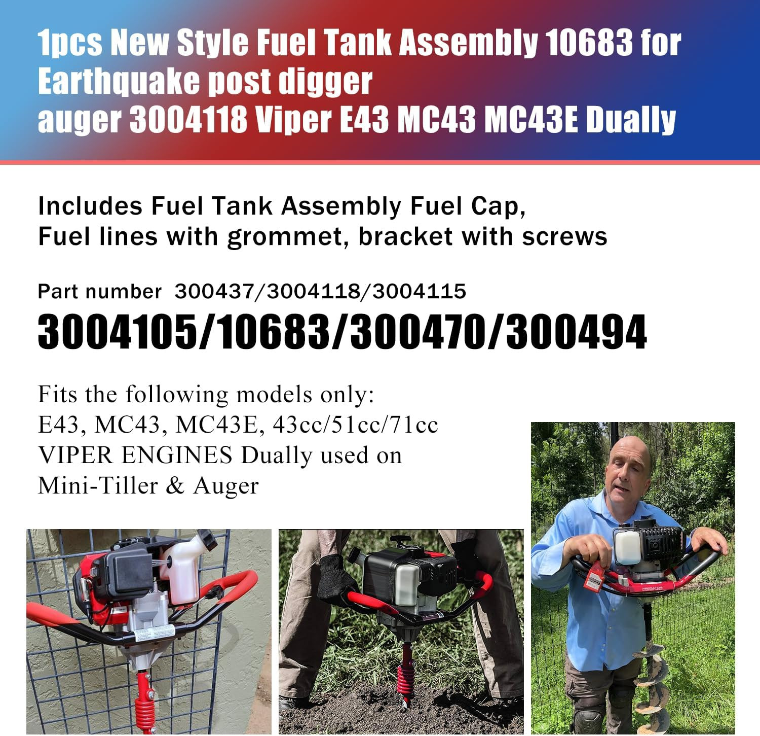 New Style Fuel Tank Assembly for Earthquake Post Digger Auger 3004118 Viper E43