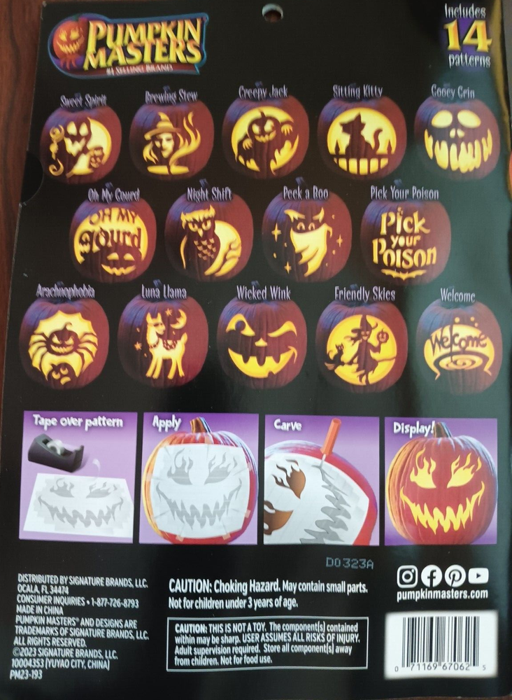 Pumpkin Masters; Pumpkin Carving Kit, Includes 5 Tools and 14 Patterns, New