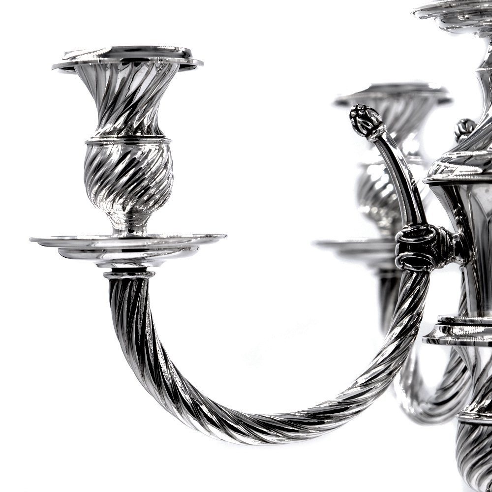 Italian Solid Silver Torchon Five Armed Candelabra