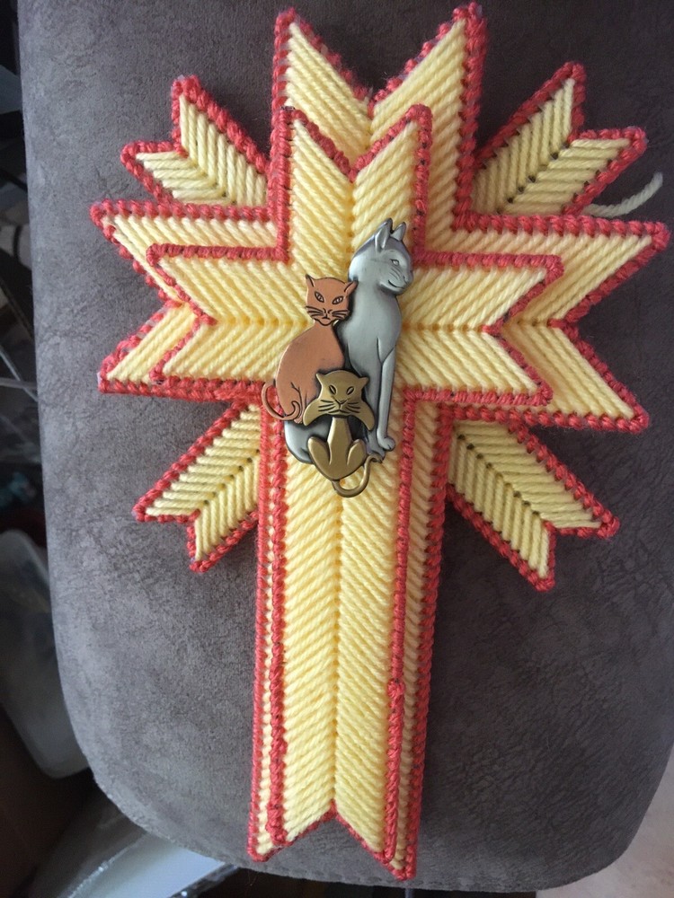 Cross handcrafted  With Cat Pin