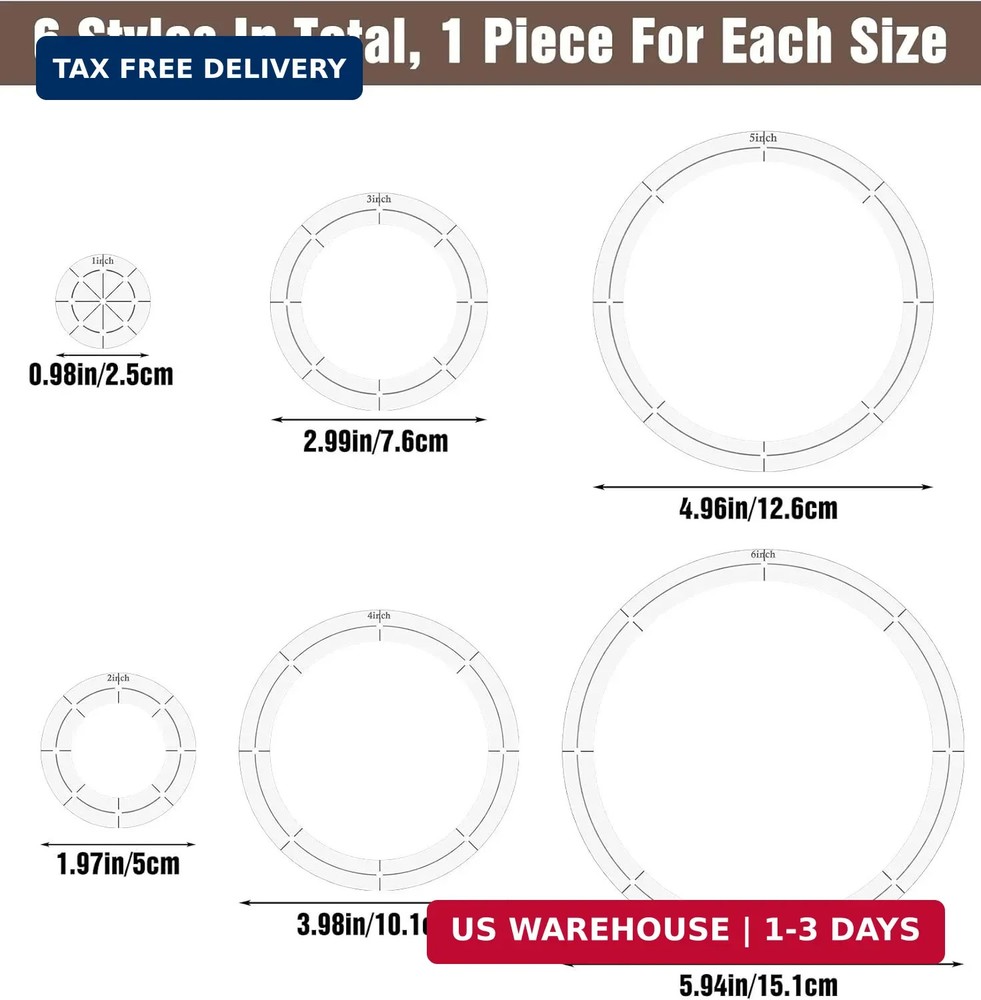 6Pcs Circle Acrylic Stencil, Circle Templates for Quilting for Patchwork DIY Cra