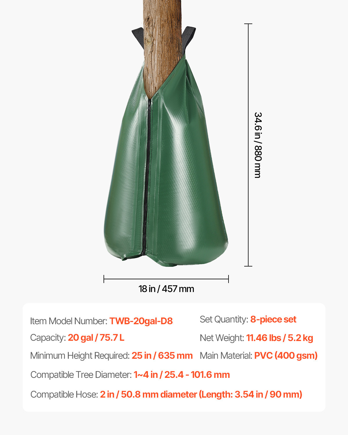 Tree Watering Bag 8 Packs 20 Gallons Slow Release Tree Drip Irrigation Bag