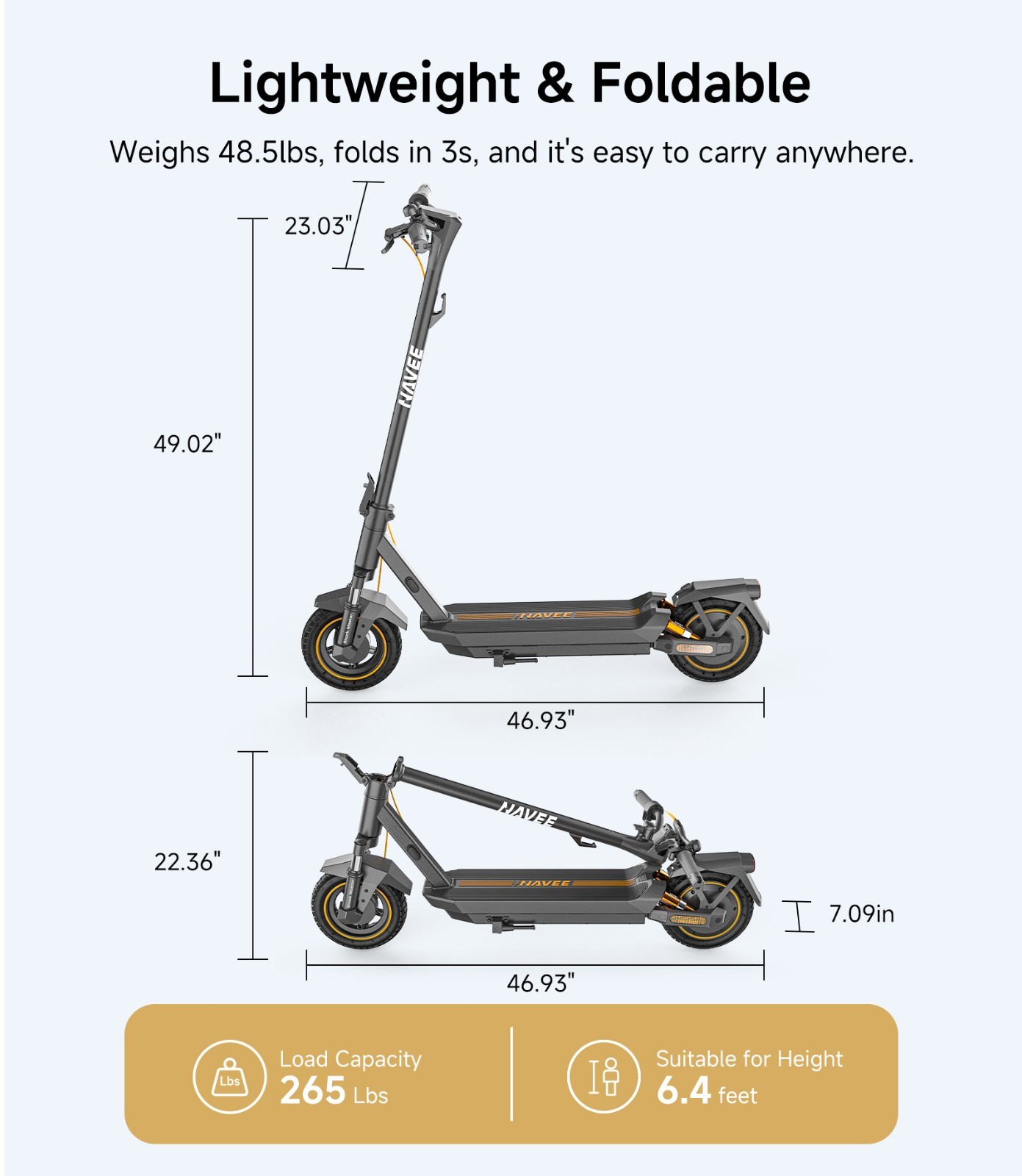 NAVEE GT3PRO Electric Scooter Adults 20MPH Foldable E-Scooter Suspension 10"Tire