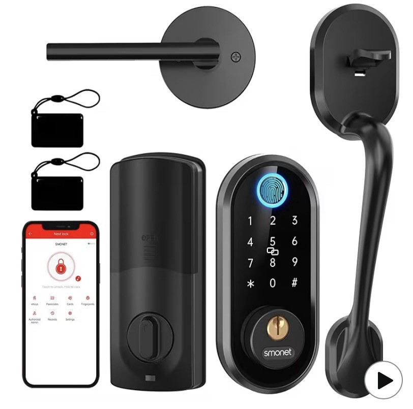 SMONET Smart Front Door Lock Handle Set Fingerprint Keyless Entry Digital Keypad
