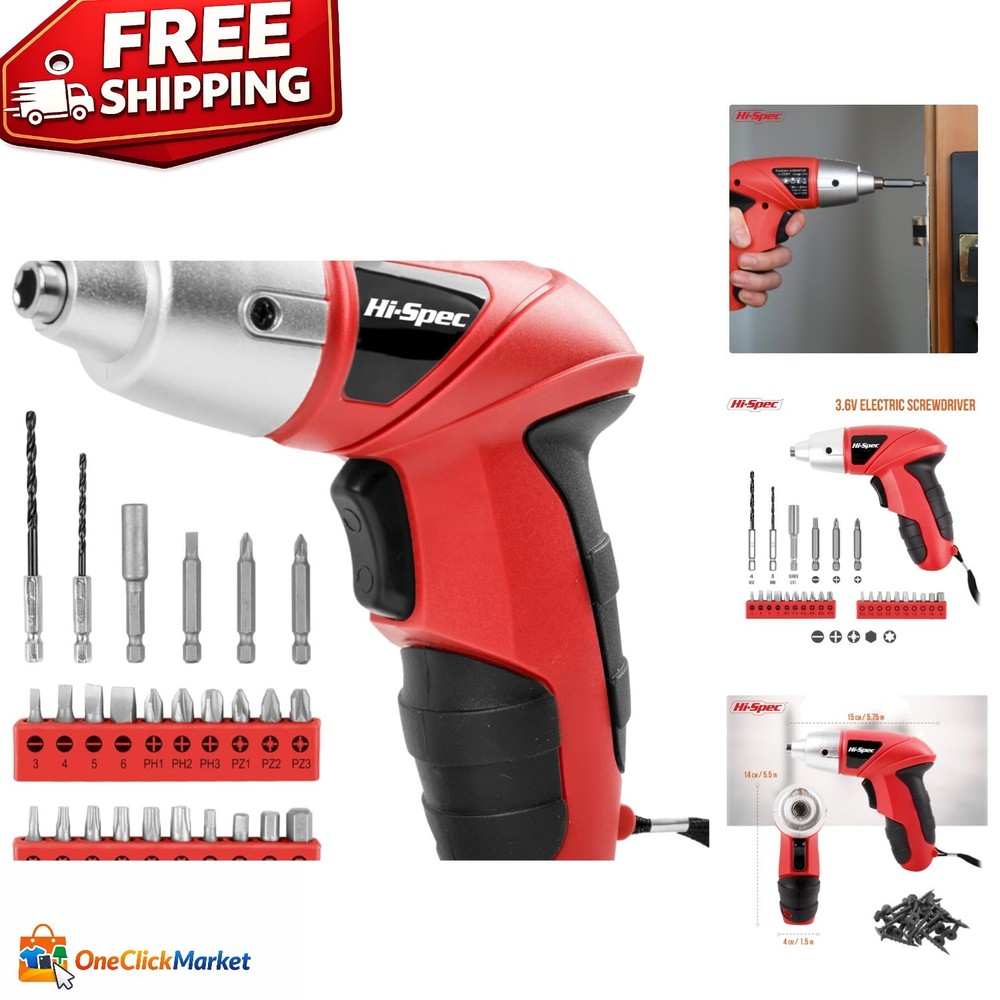Efficient 3.6V Mini Electric Screwdriver & Drill Set for Home Projects - Red