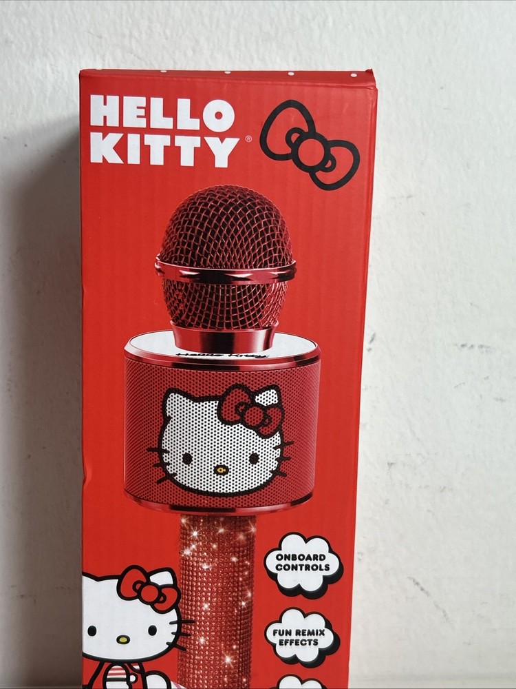 Hello Kitty Bluetooth Karaoke Microphone & Wireless Speaker USB Charging Red NIB