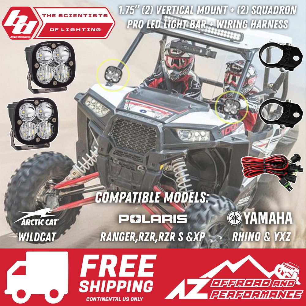 BAJA DESIGNS Squadron Pro Vertical Mount Light Kit 1.75" For Polaris Rzr