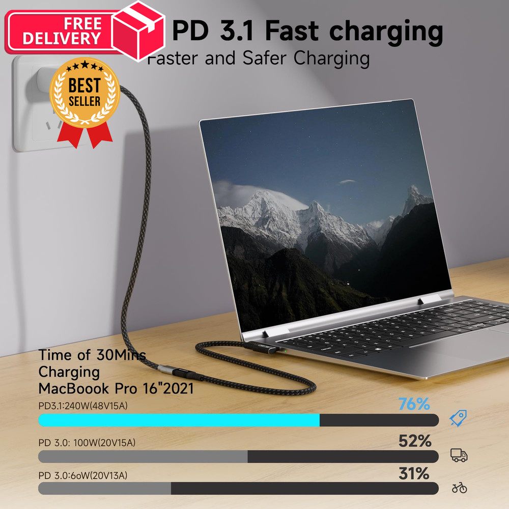 10ft/3m USB-C Extension Cable, 90-Degree Right Angle Design,20Gbps