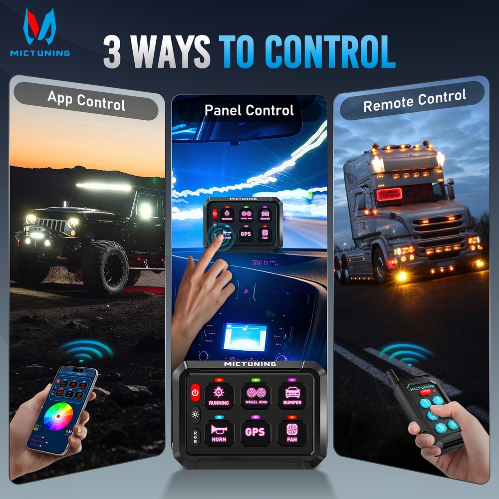 APP+Remote Wireless Switch Panel - LED Light Bar Circuit Relay System Marine Box