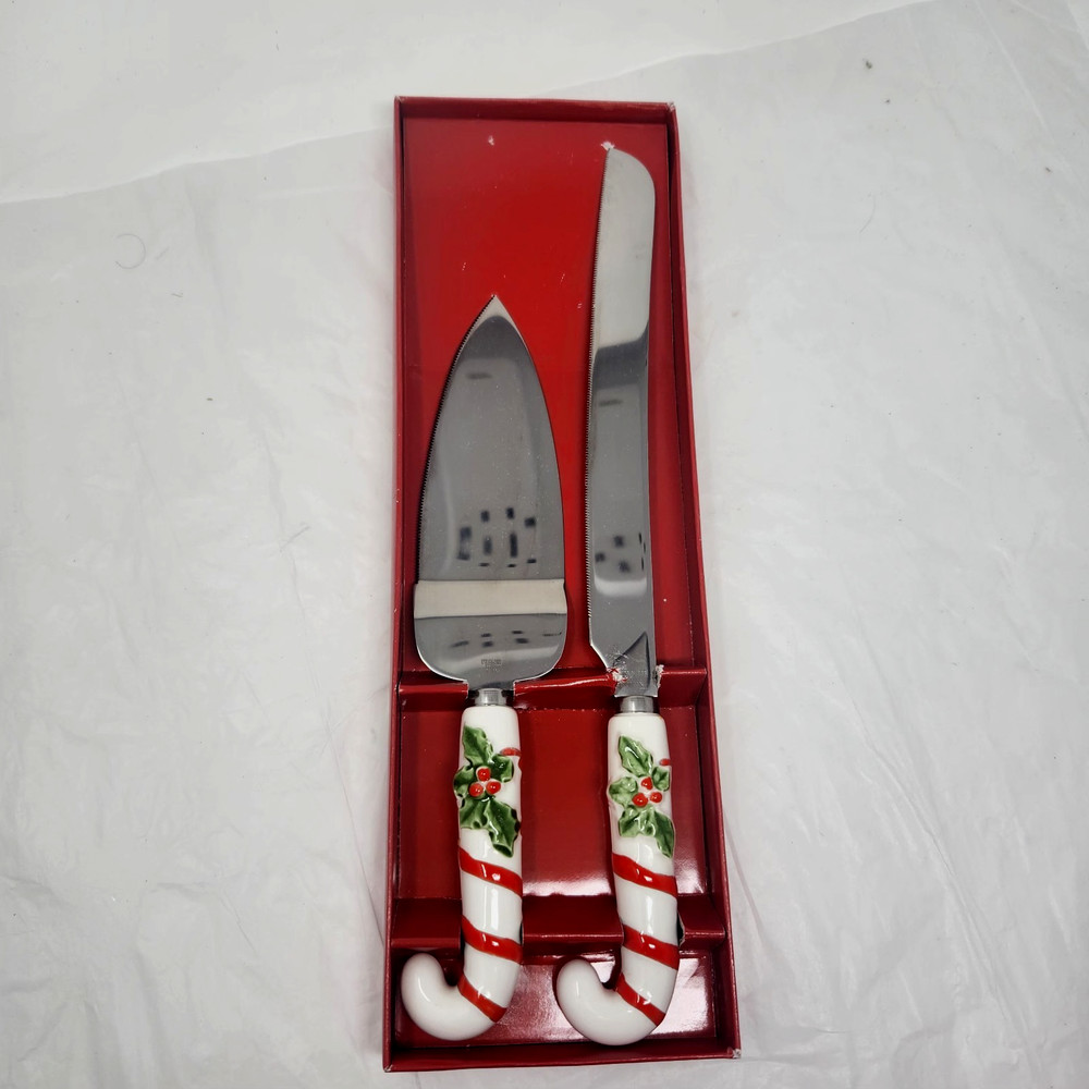 Christmas Candy Cane Cake Serving Stainless Steel Set 2pc