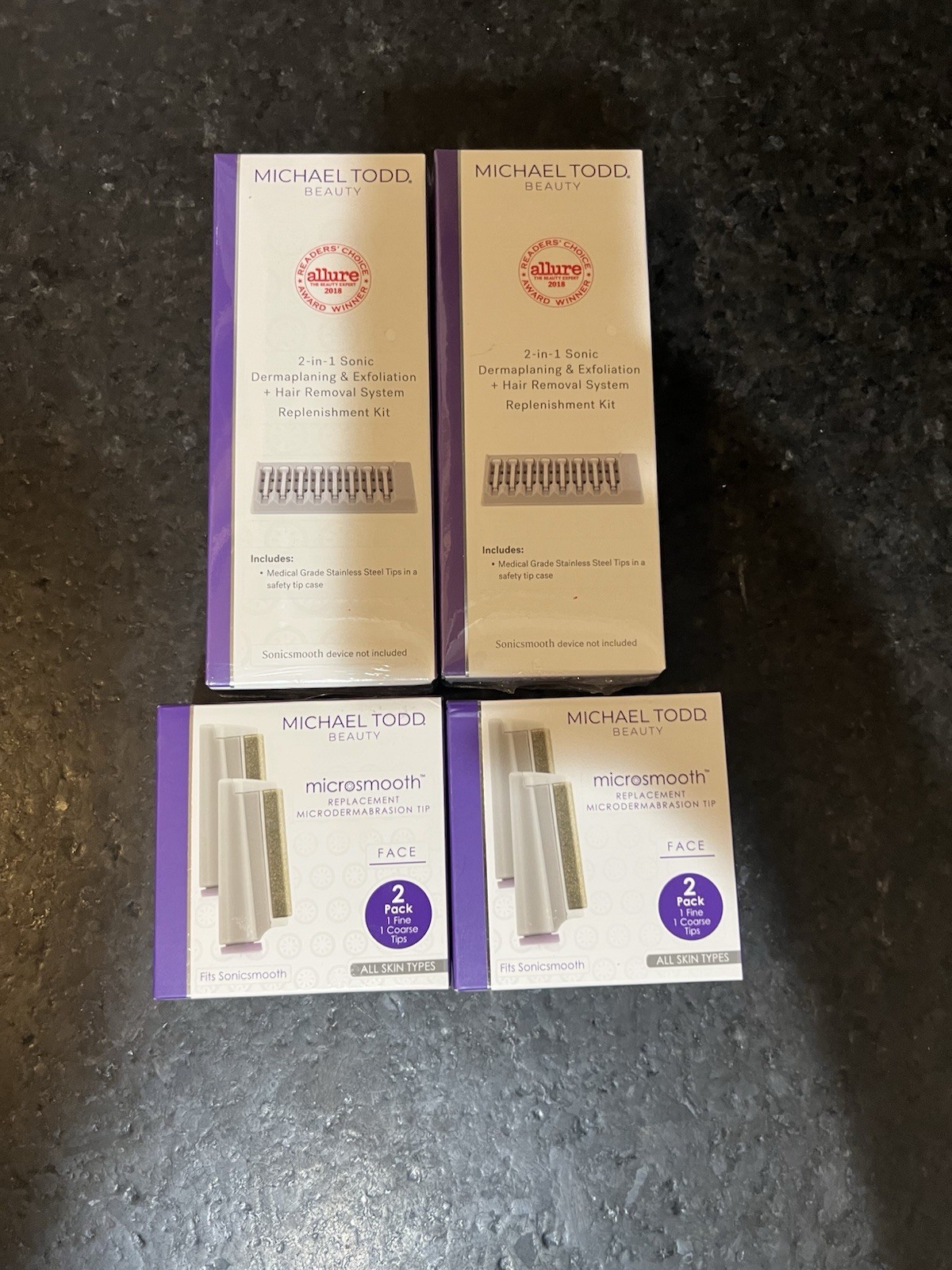 4 Michael Todd Beauty 2-in-1 Sonic Dermaplaning At Home Replenishment Kit & tips