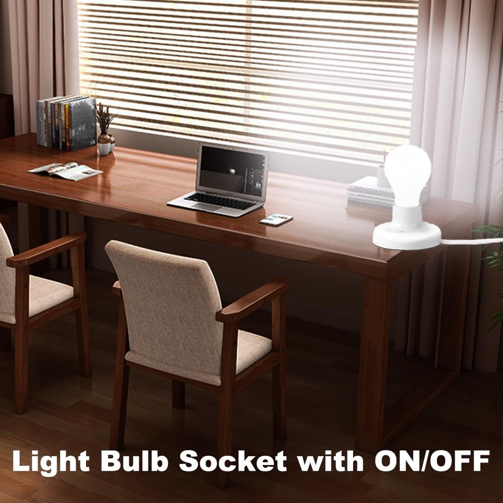 15 FT Light Bulb Base with Cord E26/E27 Socket On/Off White