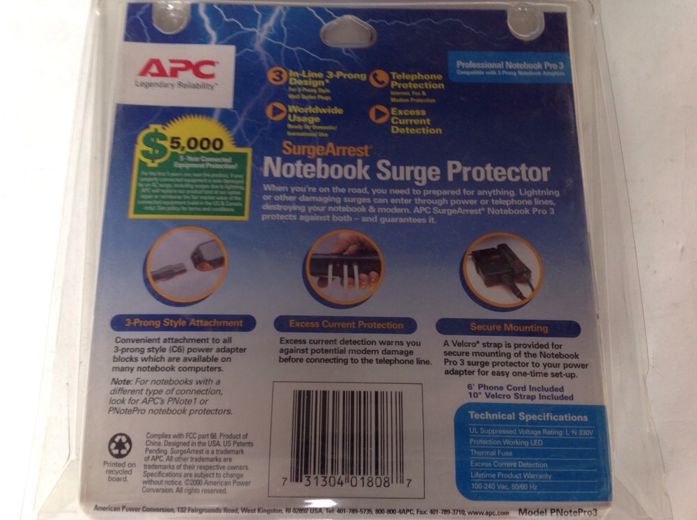 APC SurgeArrest Notebook Surge Protector, PNotePro3