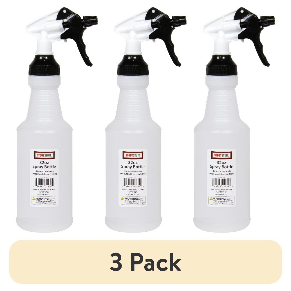 3 Pack 32oz Plastic Empty Spray Bottles with Wide Mouth Refillable Container