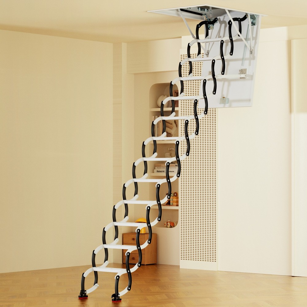 12Steps Black Loft Wall Folding Pulldown Attic Ceiling Ladder Stairs 39.4* 27.6"