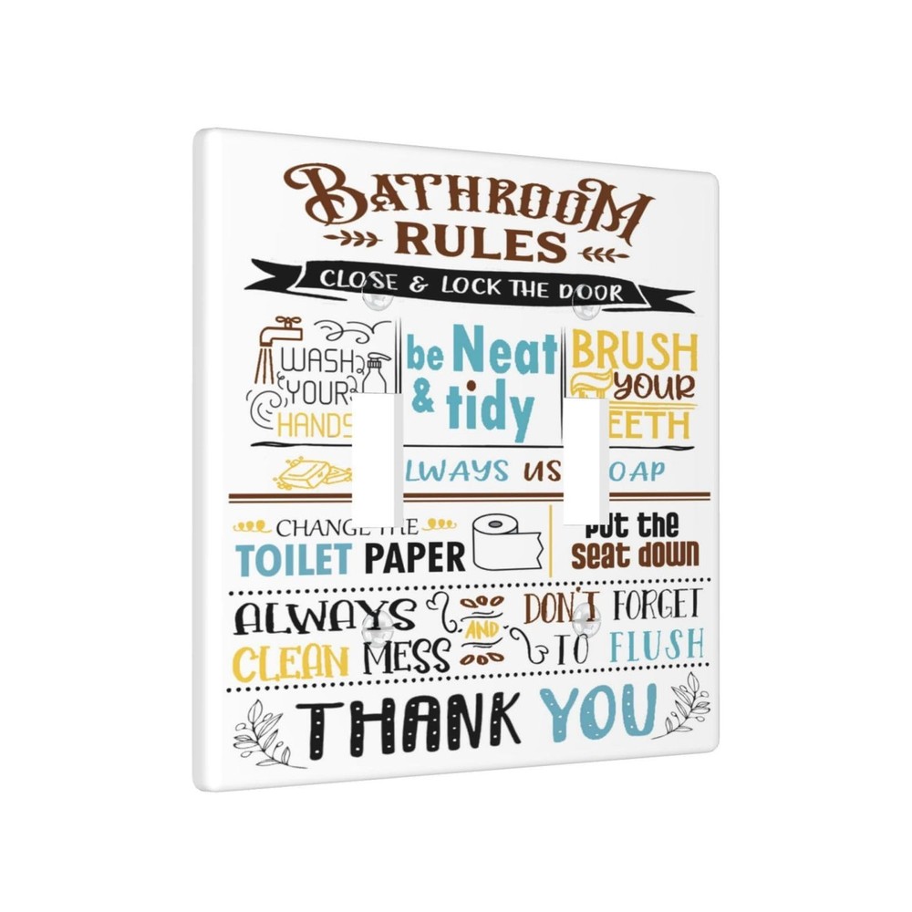 Bathroom Bath Rules Double Toggle Light Switch Plate Cover 2 Gang Decorative ...