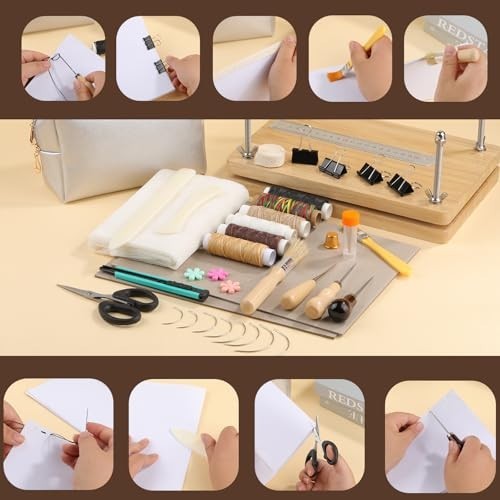 45 Pcs Book Binding Kit with Press, Bone Folder, Webbing Strap & Storage Bag