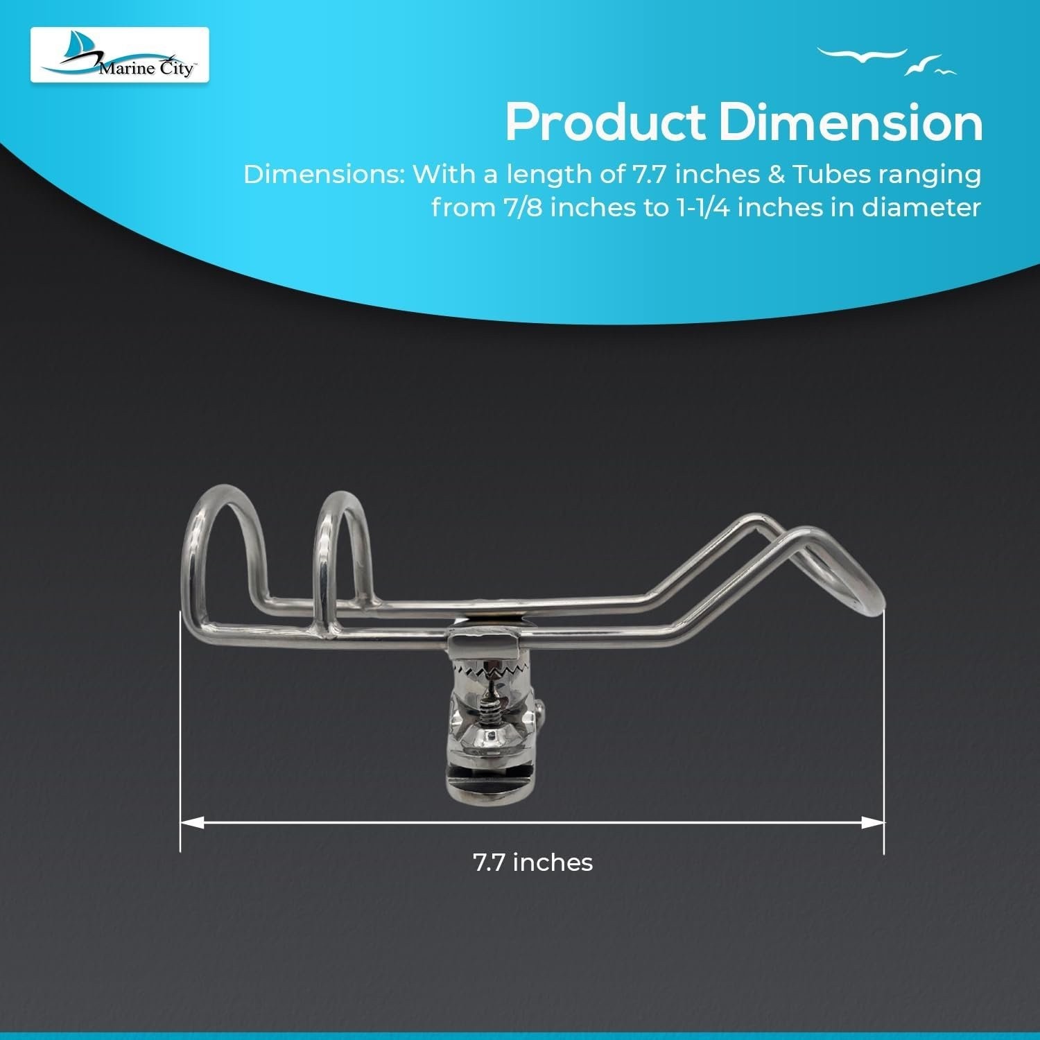 Marine City Fishing Rod Holder Stainless Steel Rotating Head 7/8" to 1-1/4" Tube