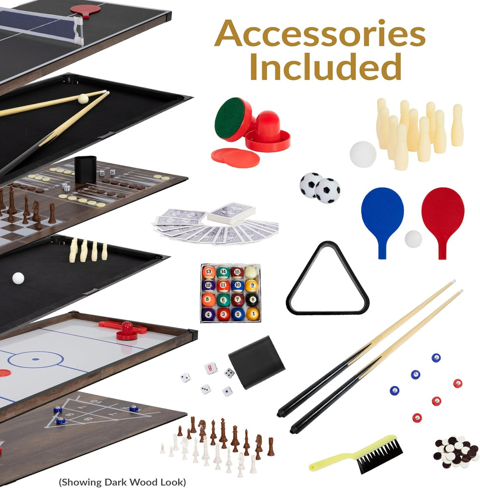 Sunnydaze 10-In-1 Game Table - Combination Multi-Game Table with Billiards, Push