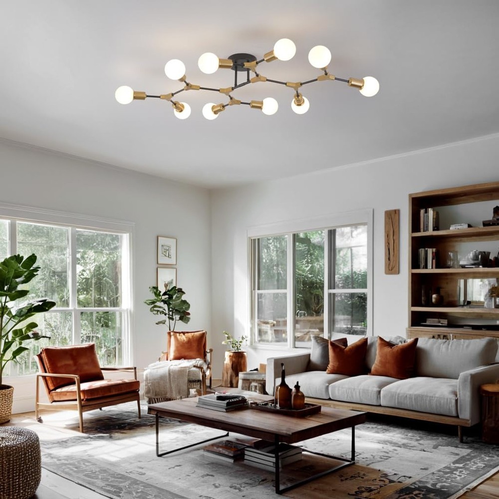 Mid Centur Modern 10 Light Semi Flush Mount Ceiling Lighting Fixture for Dini...