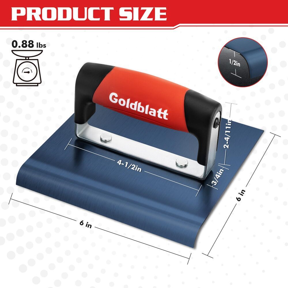 Goldblatt Concrete Edger Tool Concrete Finish Tools 6x6" Steel Edger 3/8"R 1/2"D