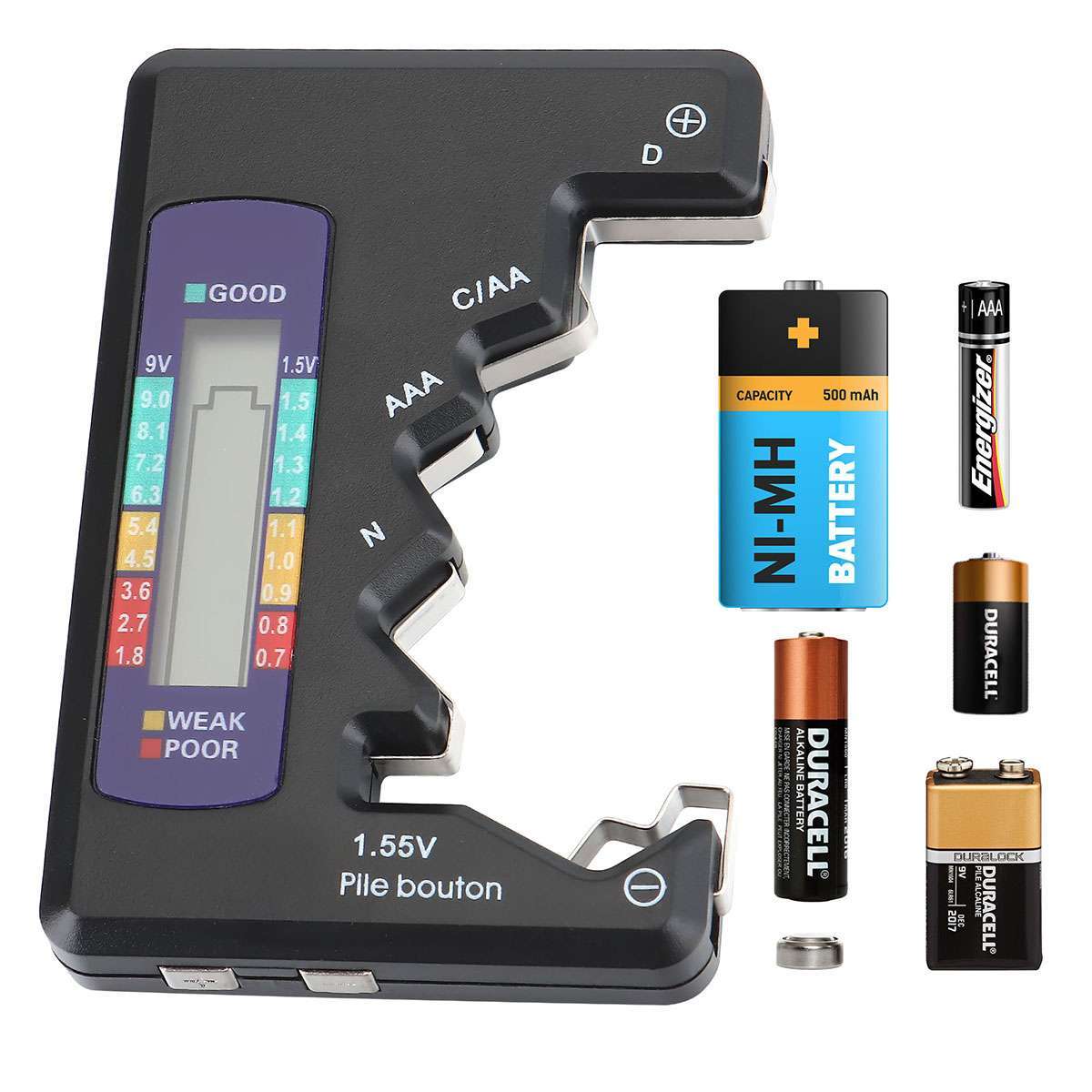 Battery Tester Checker Universal For AA AAA C D 9V 1.5V Button Cell Batteries US