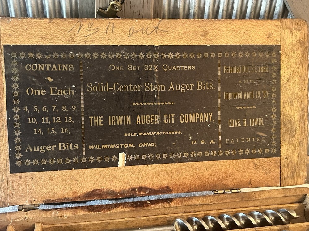 Set Vintage Irwin Brace Auger Drill Bits Tool Original Box. Nice Shape