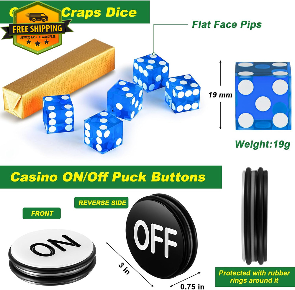 Craps Tabletop Game Set 35x70 Layout Mat Casino Dice Game Kit