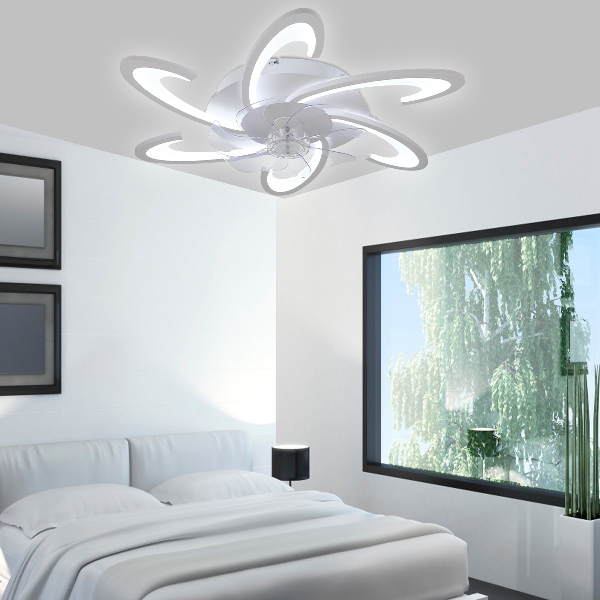 Control,Geometric Colors Fan Speeds& Bladeless,White Bedroom Remote 6 Ceiling 3