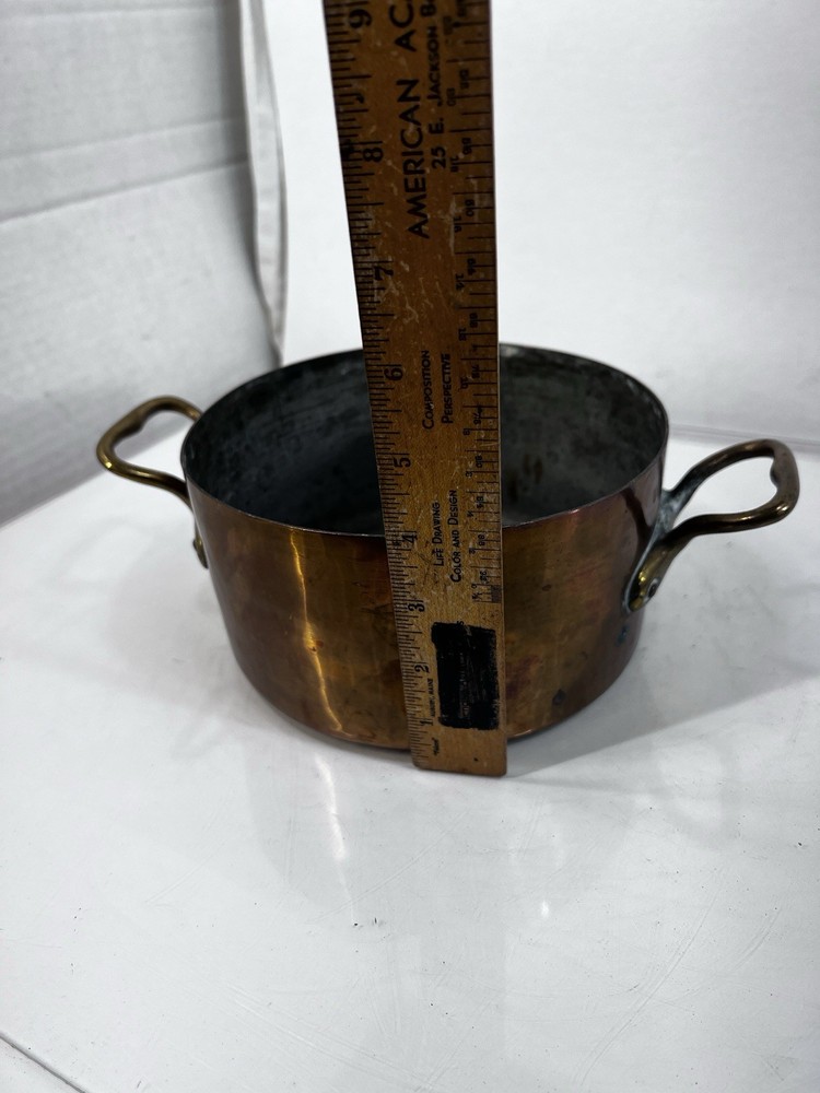 Vintage Solid Copper Stock Pot with Brass Handles Cookware 7x4”