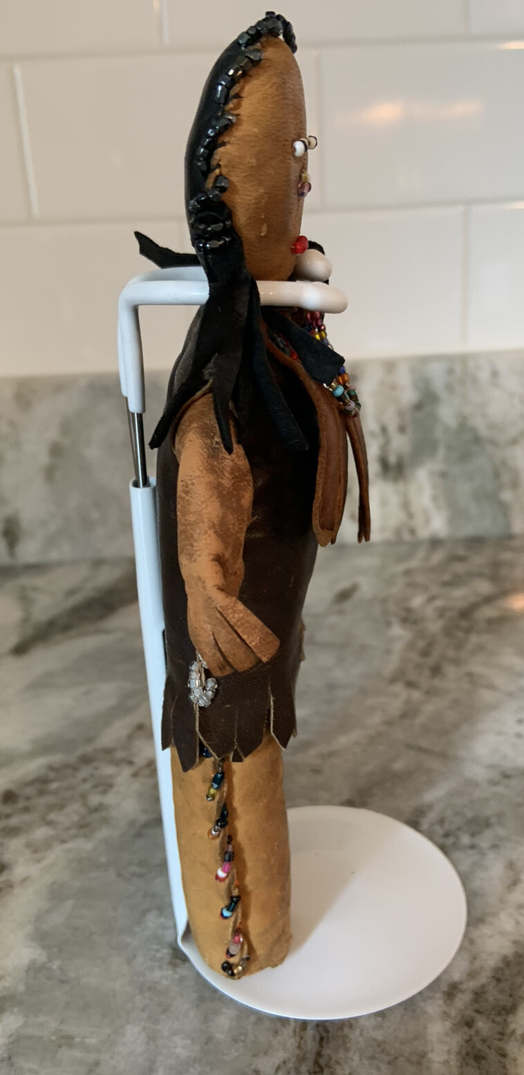 1900-1920 AMERICAN NAVAJO INDIAN HANDMADE 7-1/2” RAG DOLL DEERSKIN + BEADWORK