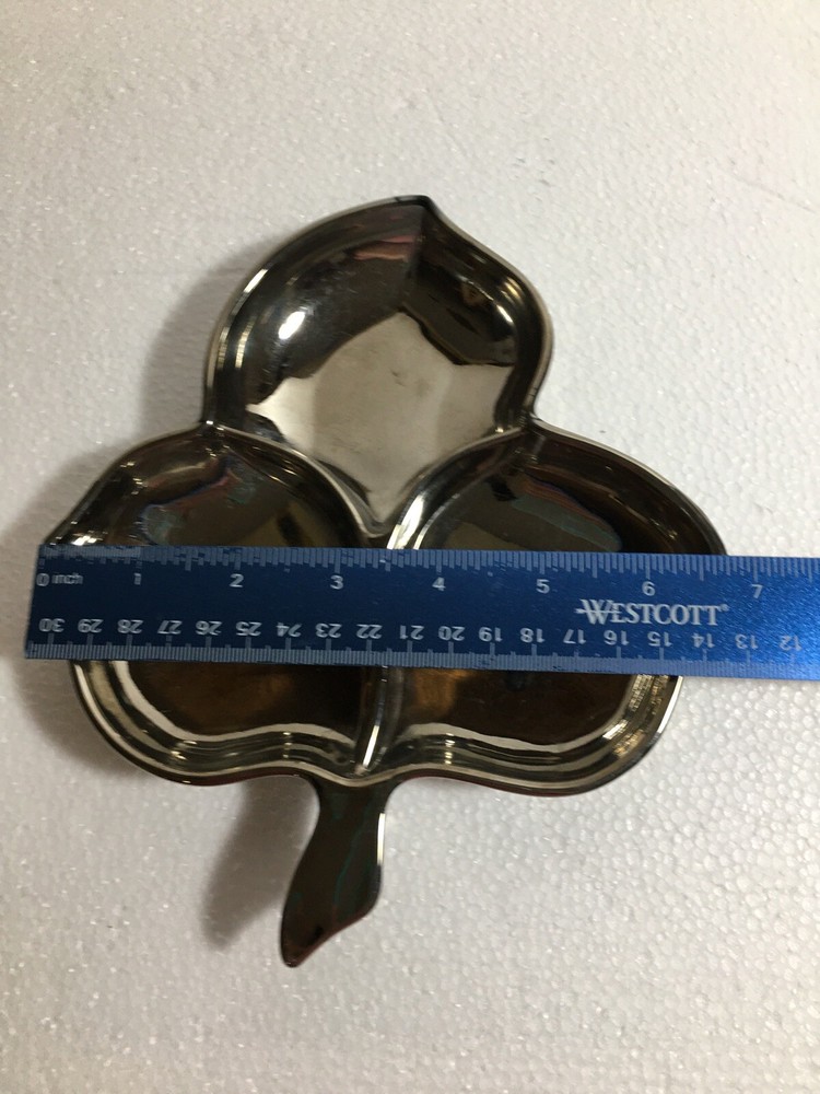 MAPLE LEAF Translucent Silver GLASS DIVIDED SERVING Nuts Candy Relish Pin DISH