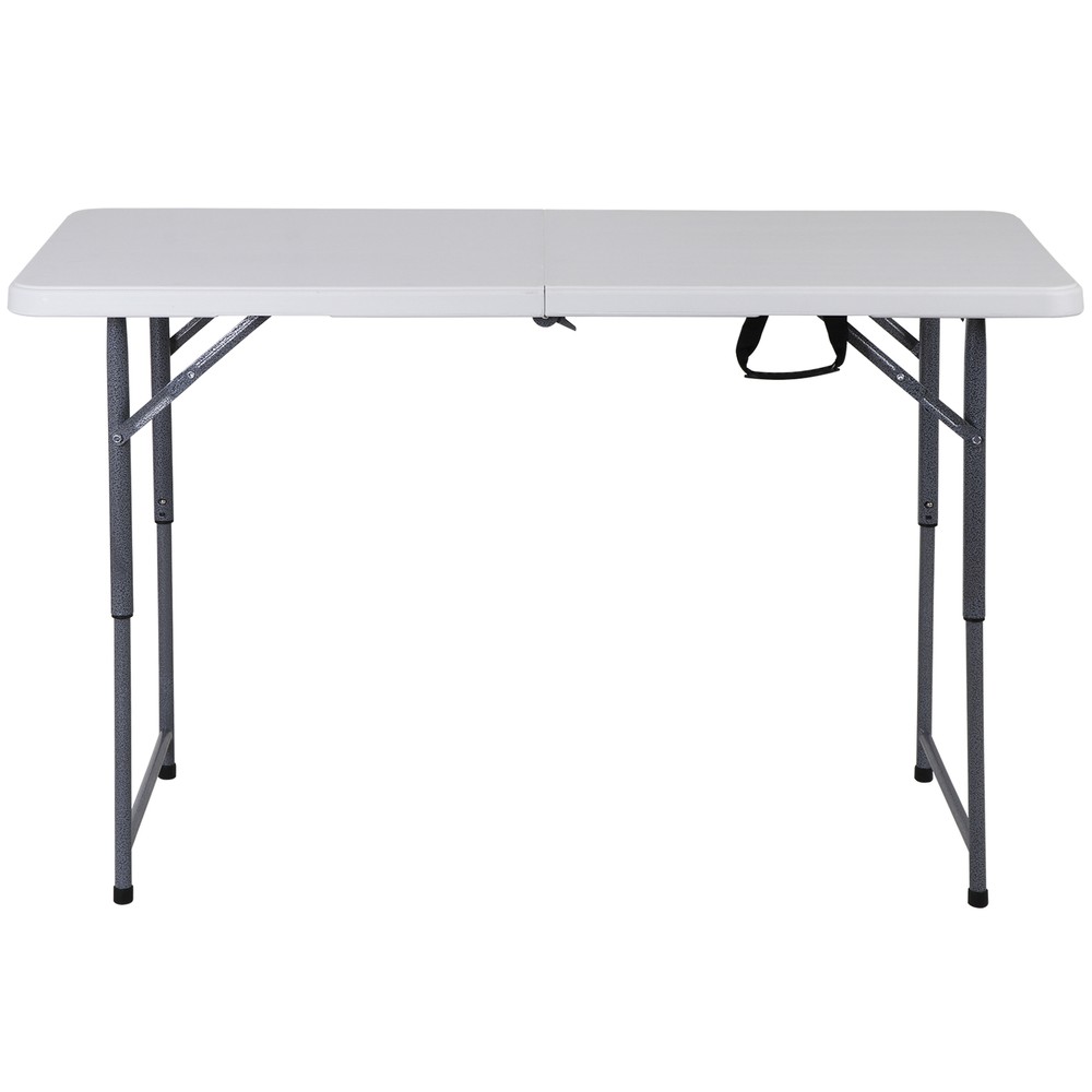 Folding Table Adjustable 4FT Plastic Table Picnic Camping w/Carry Handle White
