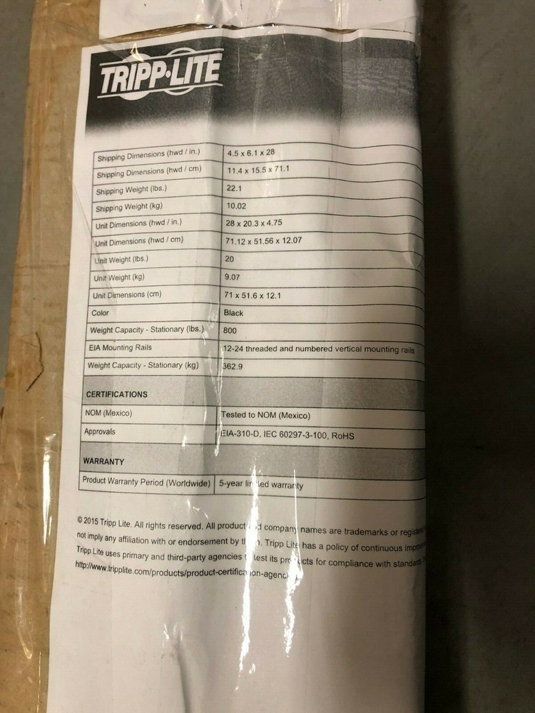 TRIPP LITE 13U 2-Post Open Frame Rack Server Cabinet Threaded Holes