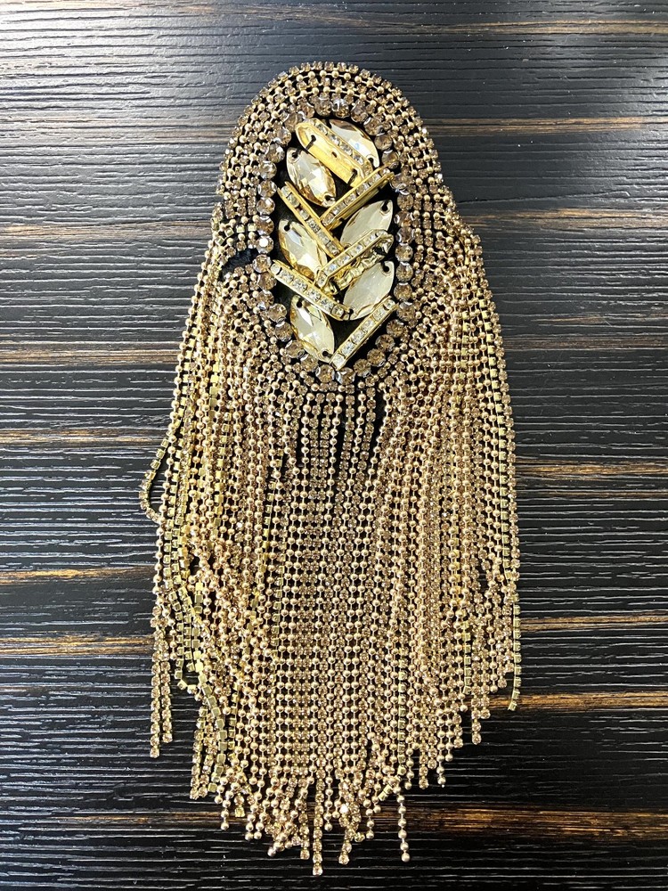 Gold Crystal Beaded Tassled Shoulder Patch