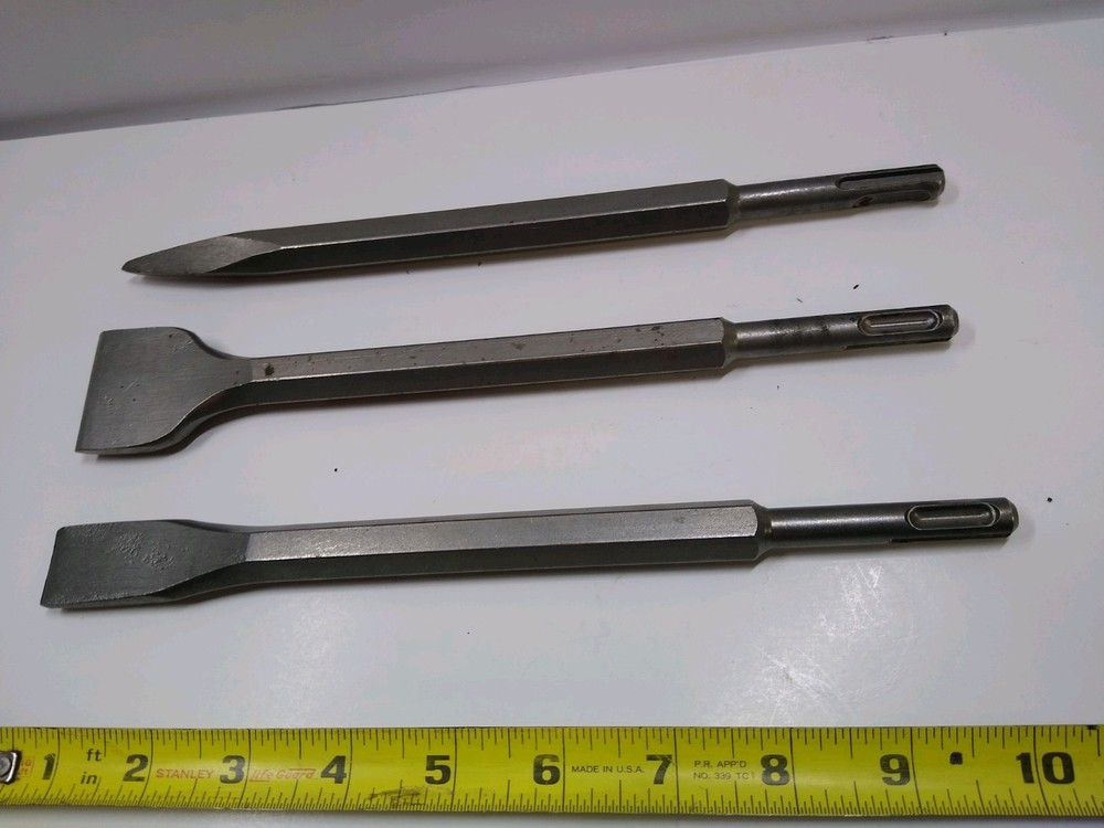 3 Rotary Hammer Drill Chisel Bits Point Flat Blade Concrete Cement Tools