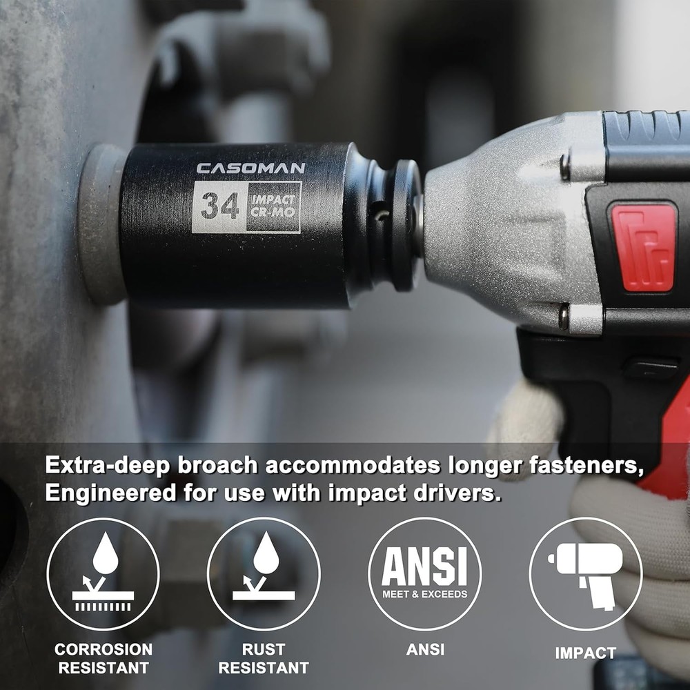 large socket set 1/2- Inch Drive Deep Spindle Axle Nut Impact Socket Set 6 Point
