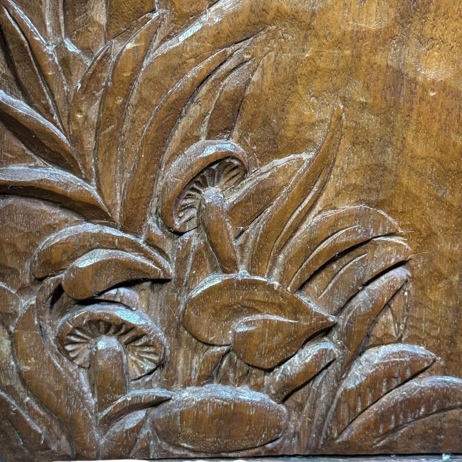 Vintage Hand Carved Wood Deer Forest Table Vase Pentagon Rustic Folk Primitive