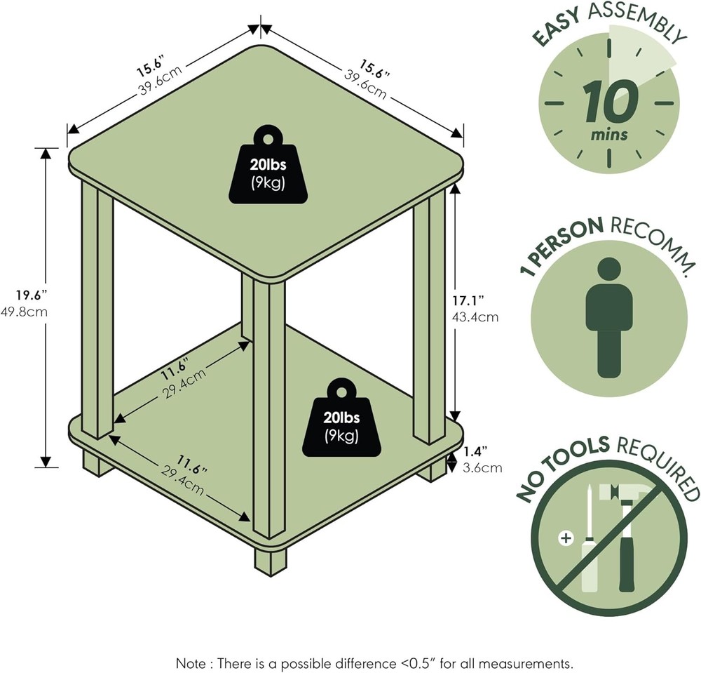 SIMPLISTIC Side Table Set of 2 2-Tier Square Modern End Table Nightstand Night