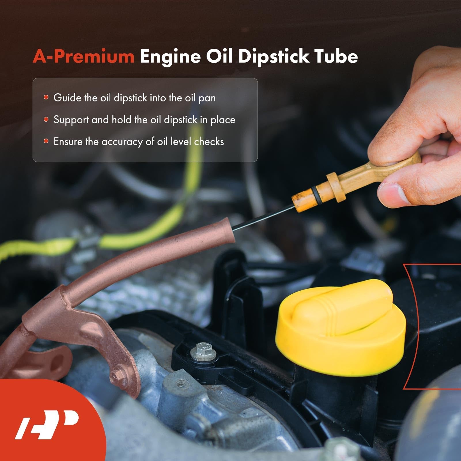 A-Premium 23.25 in Engine Oil Dipstick Tube - Metal Compatible 7.4 mm, Black