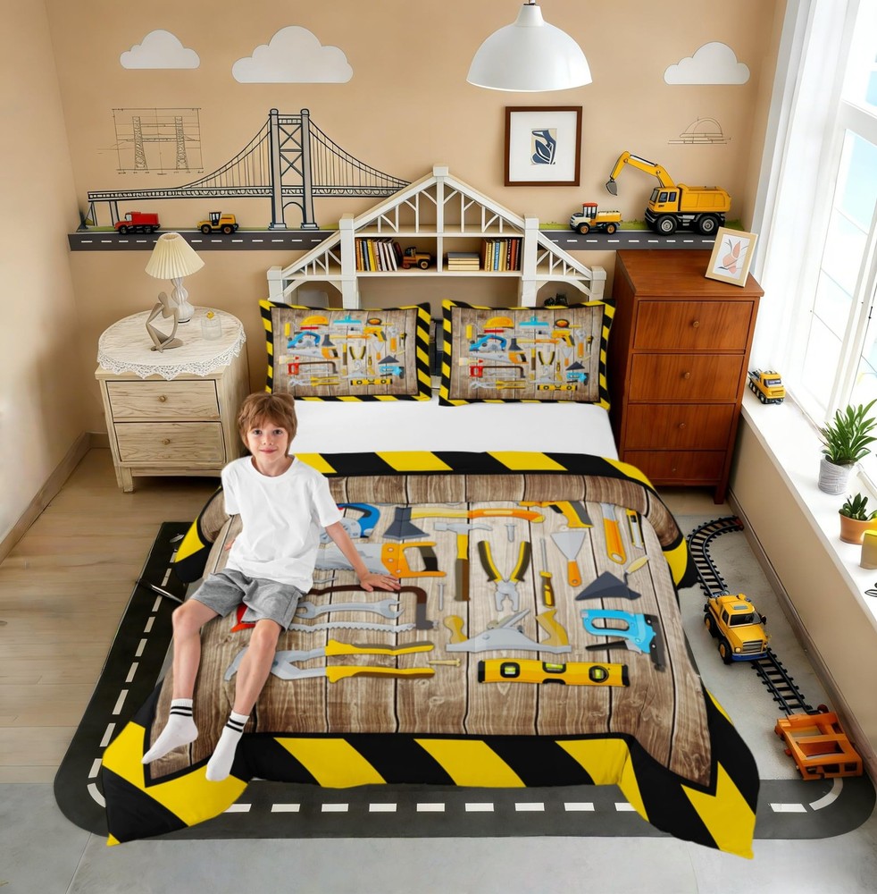 Construction Tools Bedding Comforter Sets Full,Rustic Farmhouse Decor Wooden ...