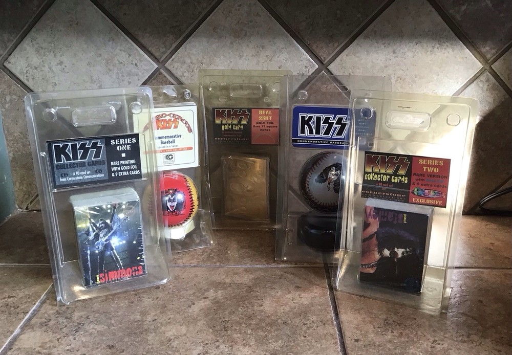 KISS Band Blister Pack Lot -Blue & Gold Foil Cards-Baseballs-23kt Gold Foil Card