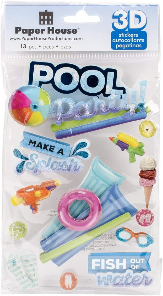 STDM 0269E 3D Sticker Pool Party 3 Pack Scrapbooking Craft Stickers